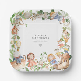 Platos de papel para baby shower con rimas infanti