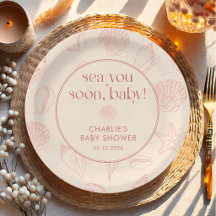 Platos de papel para baby shower costero Sea You S