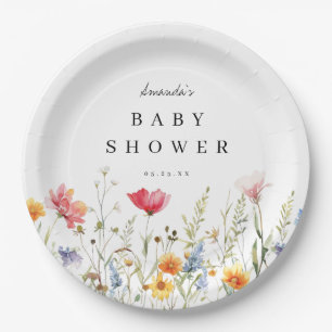 Platos de papel para baby shower de acuarela con f