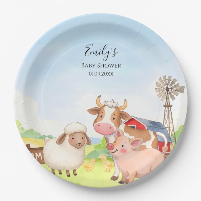Platos de papel para baby shower de animales de gr (Anverso)