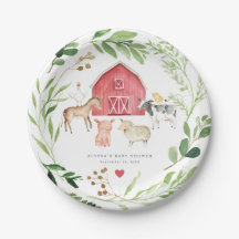Platos de papel para baby shower de animales de gr