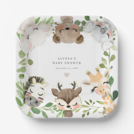 Platos de papel para baby shower de animales de la