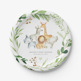 Platos de papel para baby shower de animales de la