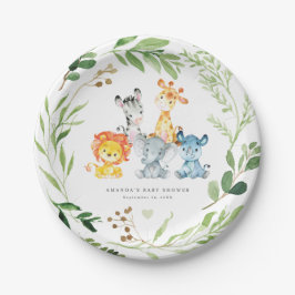 Platos de papel para baby shower de animales de la