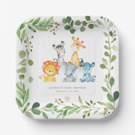 Platos de papel para baby shower de animales de la