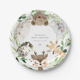 Platos de papel para baby shower de animales de la
