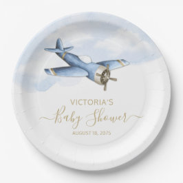 Platos de papel para baby shower de avión antiguo