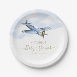 Platos de papel para baby shower de avión antiguo