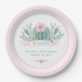Platos de papel para baby shower de Cactus Bebé