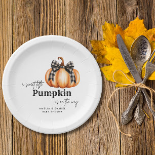 Platos de papel para baby shower de calabaza naran