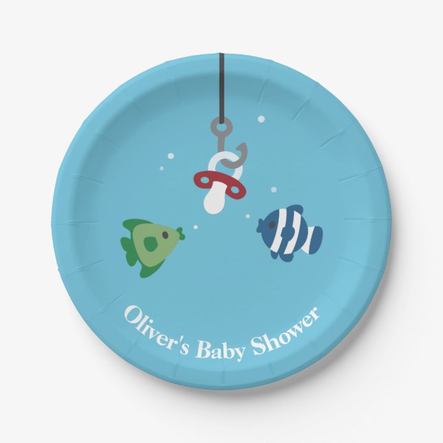 Platos de papel para baby shower de cebo de pescad (Anverso)
