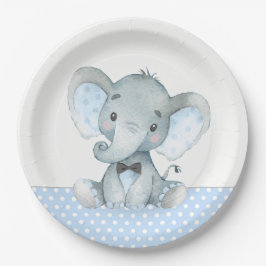 Platos de papel para baby shower de elefante bebé 