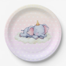 Platos de Papel para Baby Shower de Elefante Dormi
