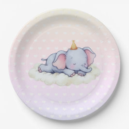 Platos de Papel para Baby Shower de Elefante Dormi