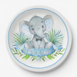 Platos de papel para baby shower de elefante para 