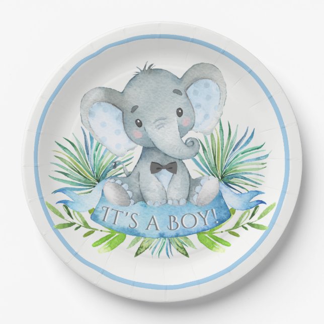 Platos de papel para baby shower de elefante para  (Anverso)