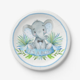 Platos de papel para baby shower de elefante para