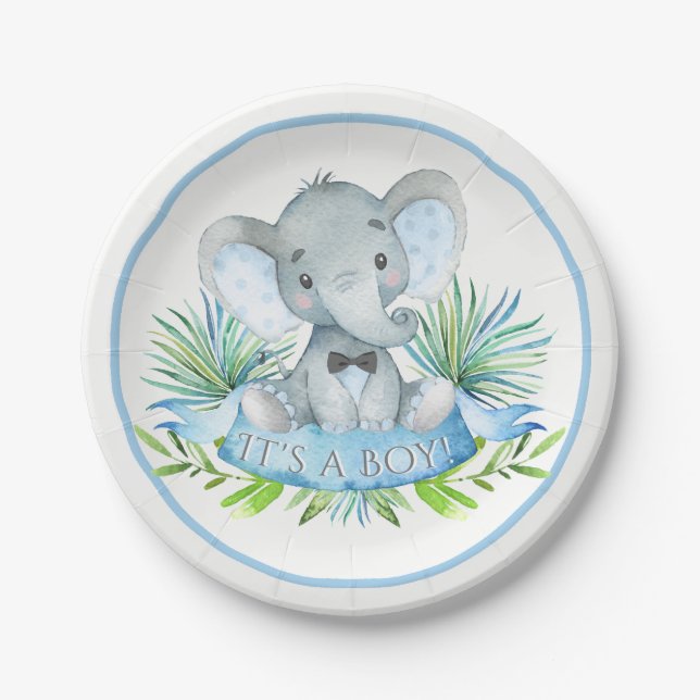 Platos de papel para baby shower de elefante para  (Anverso)
