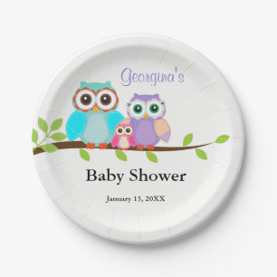 Platos de papel para baby shower de familia de búh