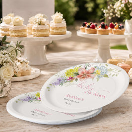 Platos de papel para baby shower de flores en acua