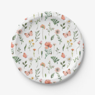 Platos de papel para baby shower de flores silvest