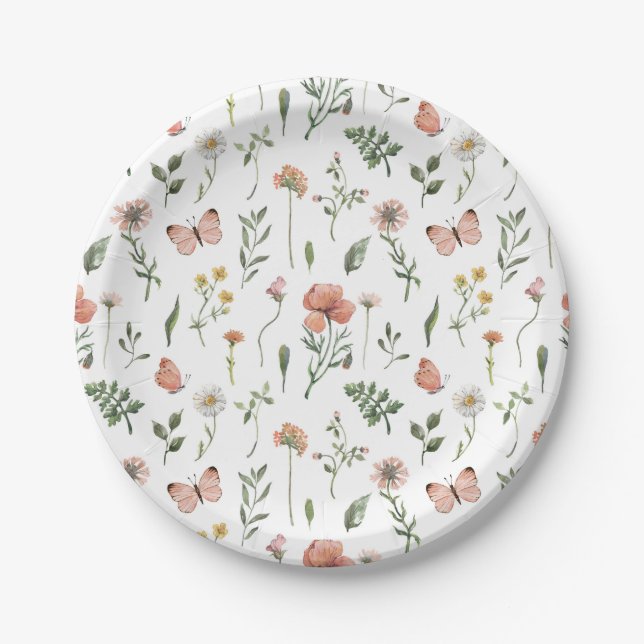 Platos de papel para baby shower de flores silvest (Anverso)