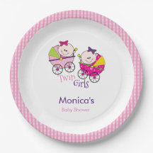 Platos de papel para baby shower de gemelas en gin