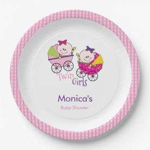 Platos de papel para baby shower de gemelas en gin