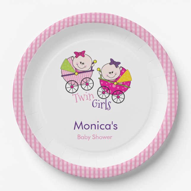 Platos de papel para baby shower de gemelas en gin (Anverso)