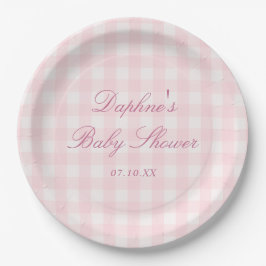 Platos de papel para baby shower de gingham rosa c