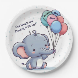 Platos de papel para baby shower de globo de elefa