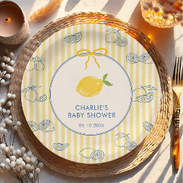 Platos de papel para baby shower de limón cítrico 