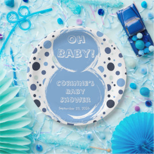 Platos de papel para baby shower de lunares azules