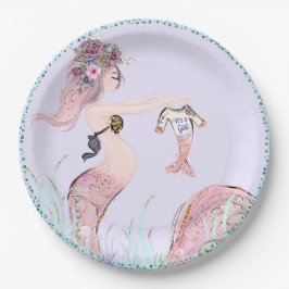 Platos de papel para baby shower de mamá sirena