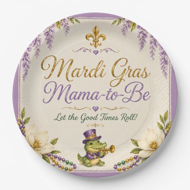 Platos de papel para baby shower de Mardi Gras Mam (Anverso)