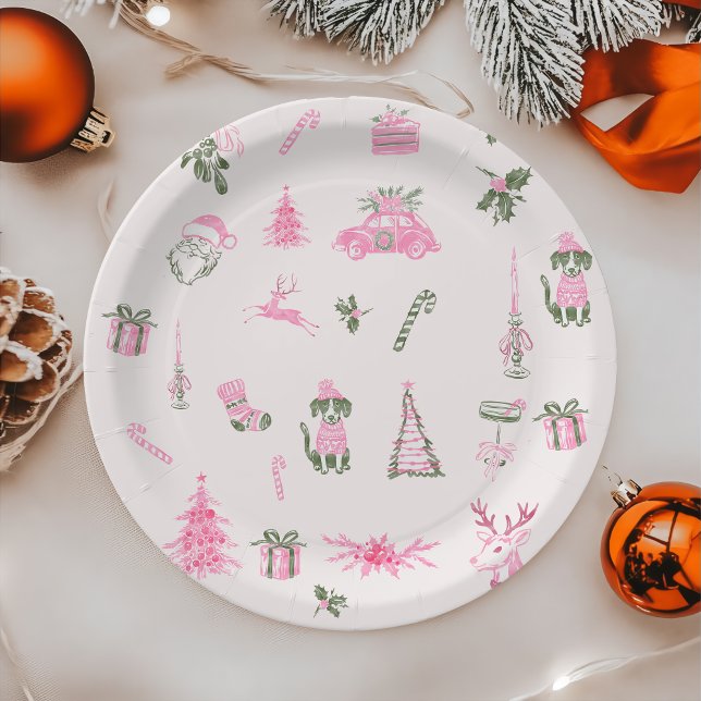 Platos de papel para baby shower de Navidad rosado (Subido por el creador)