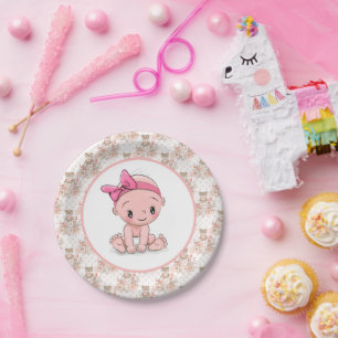 Platos de papel para baby shower de niña