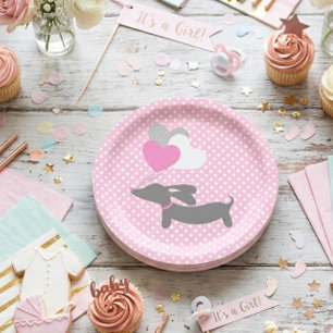 Platos de Papel para Baby Shower de Niña Dachshund