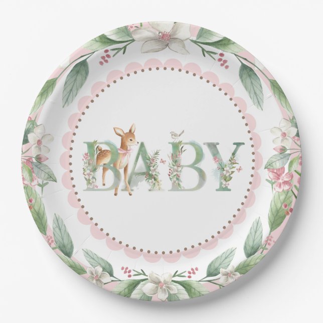 Platos de papel para baby shower de niñas con temá (Anverso)