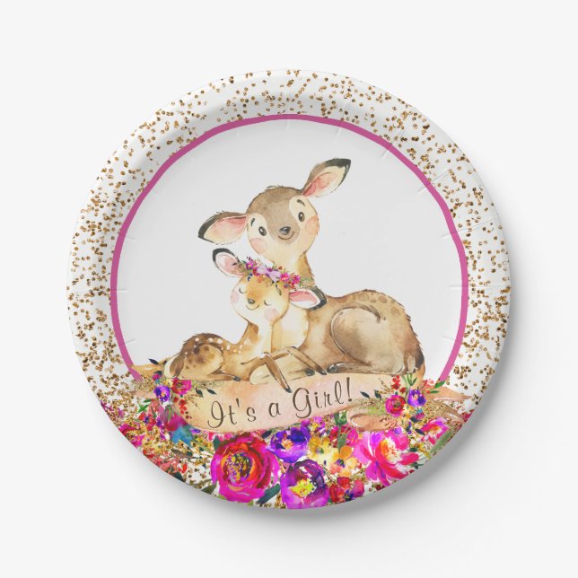 Platos de papel para baby shower de niñas con temá (Anverso)