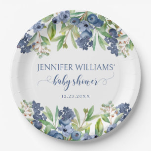 Platos de papel para baby shower de niño con flore