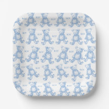 Platos de papel para baby shower de osito