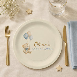 Platos de papel para baby shower de osito de peluc
