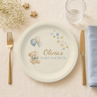 Platos de papel para baby shower de osito de peluc