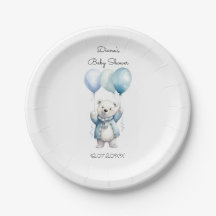 Platos de papel para baby shower de osito polar li
