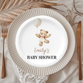 Platos de Papel para Baby Shower de Oso de Peluche