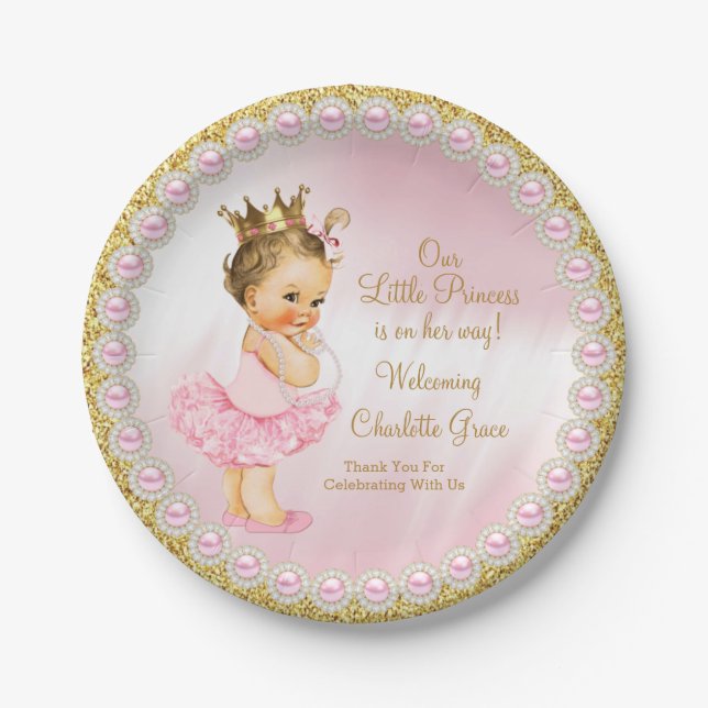 Platos de papel para baby shower de princesa (Anverso)