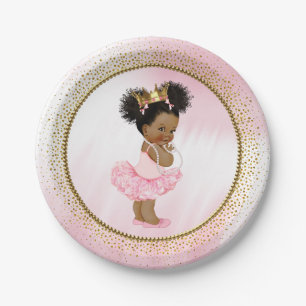 Platos de papel para baby shower de princesa afroa