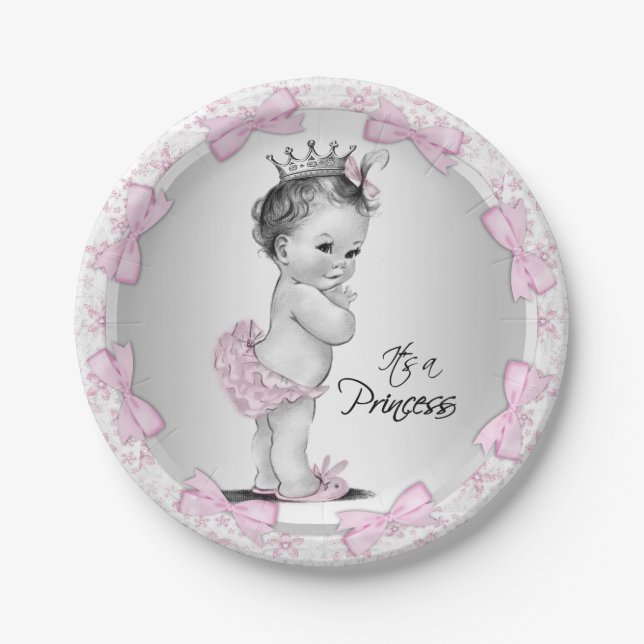 Platos de papel para baby shower de princesa vinta (Anverso)