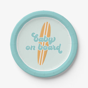 Platos de papel para baby shower de surf Baby on B